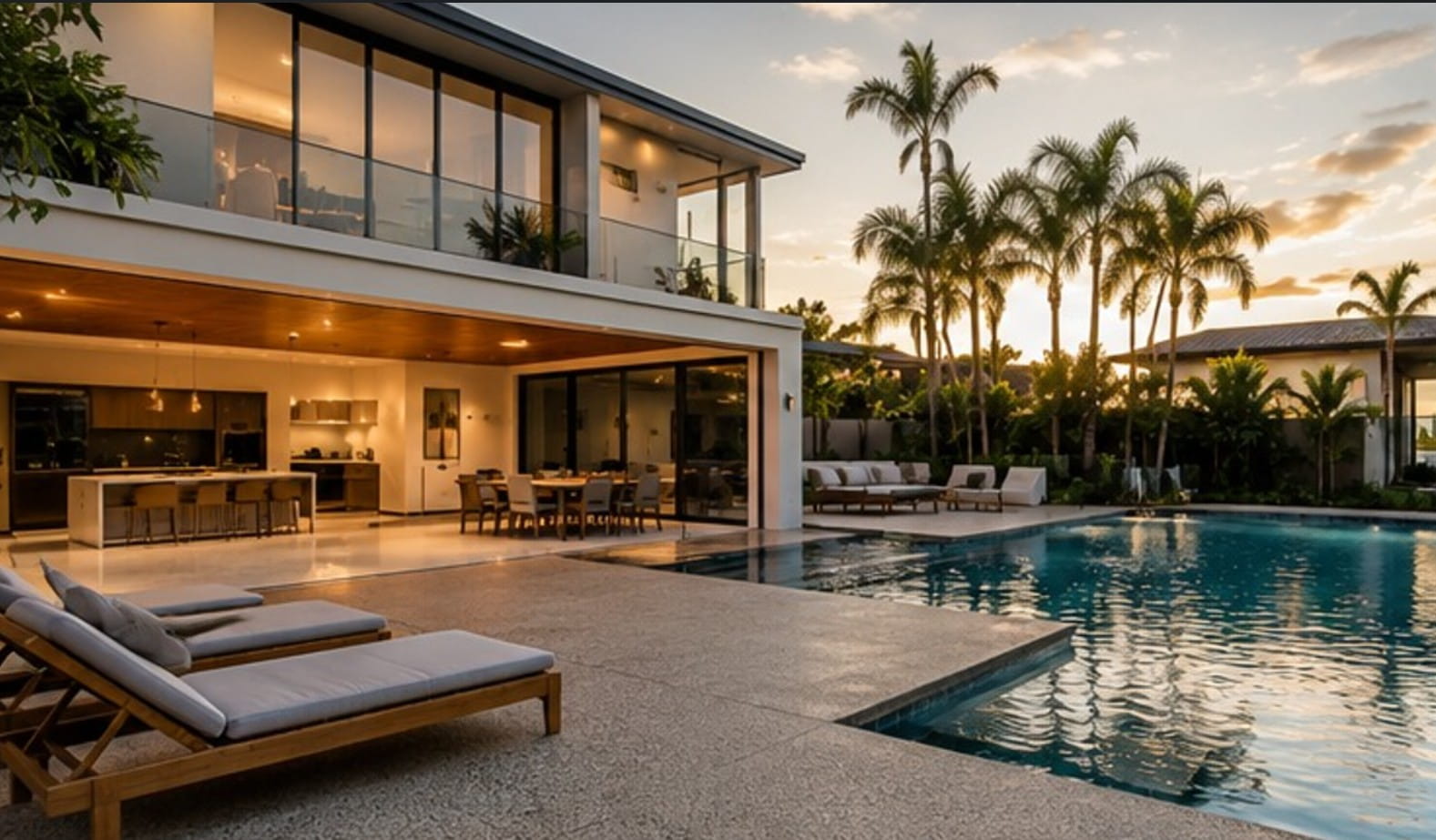Stamped concrete pool surround and outdoor entertaining area