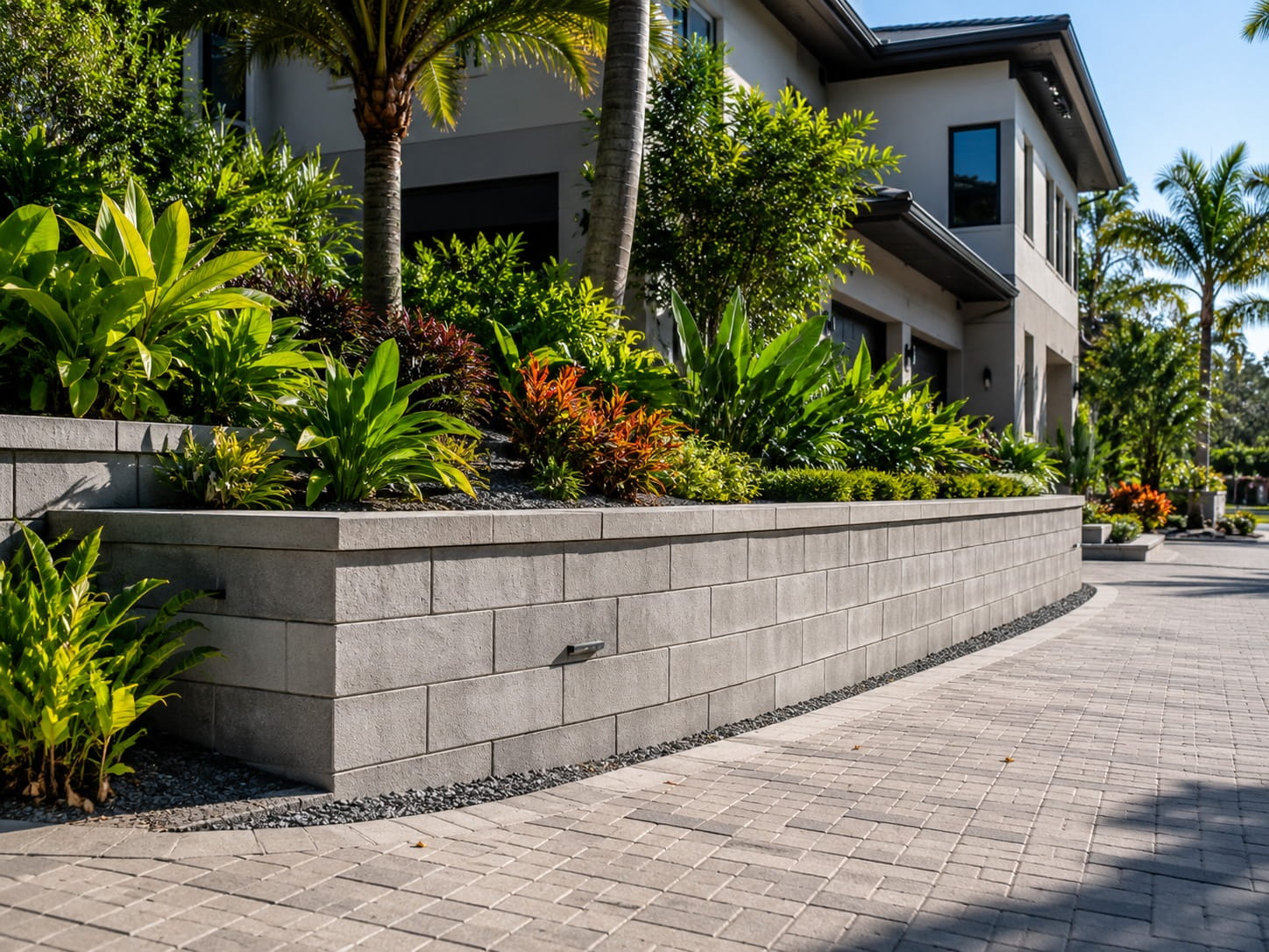 Concrete block retaining wall