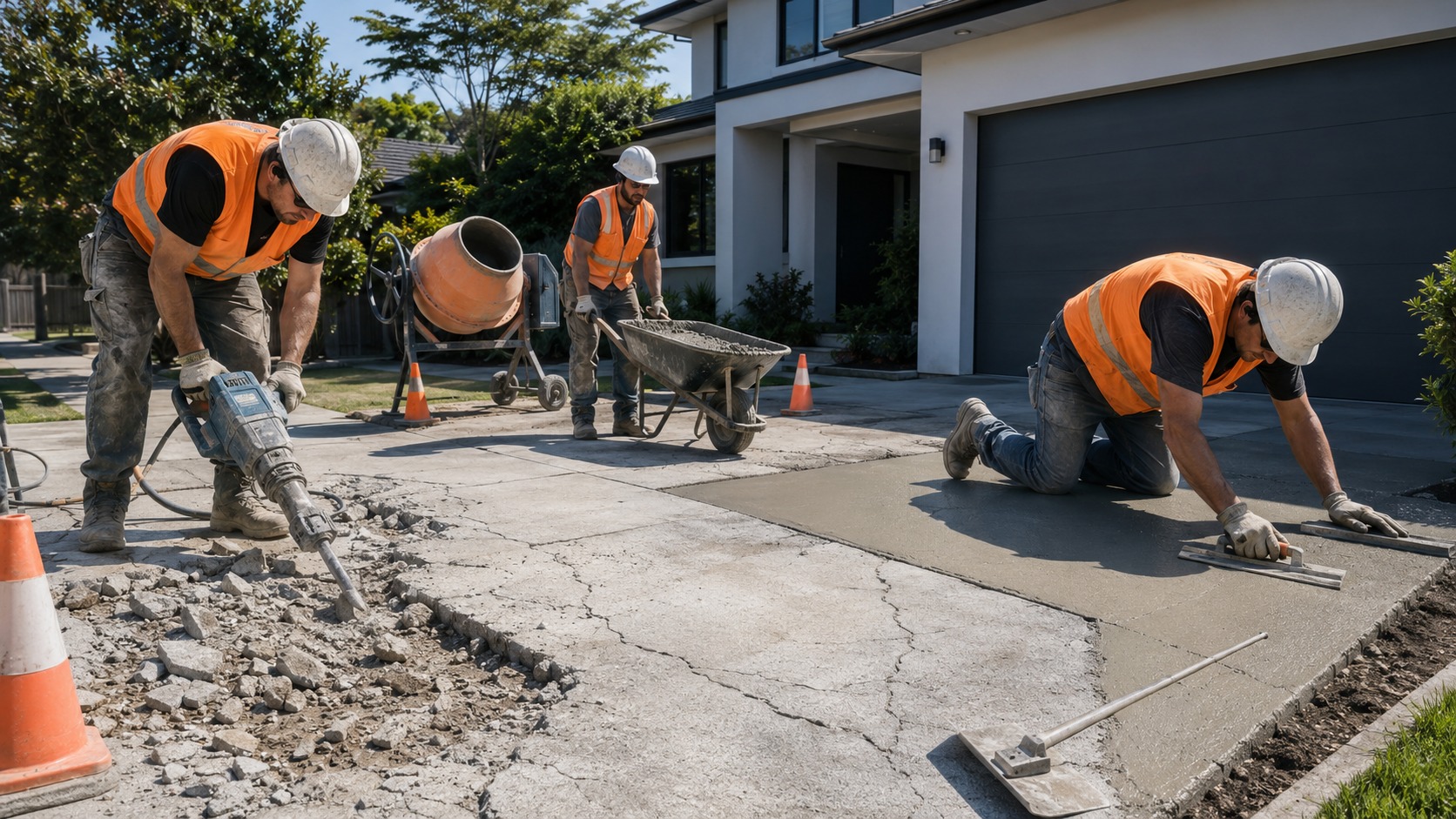 Repairing cracks in a concrete driveway in Brisbane