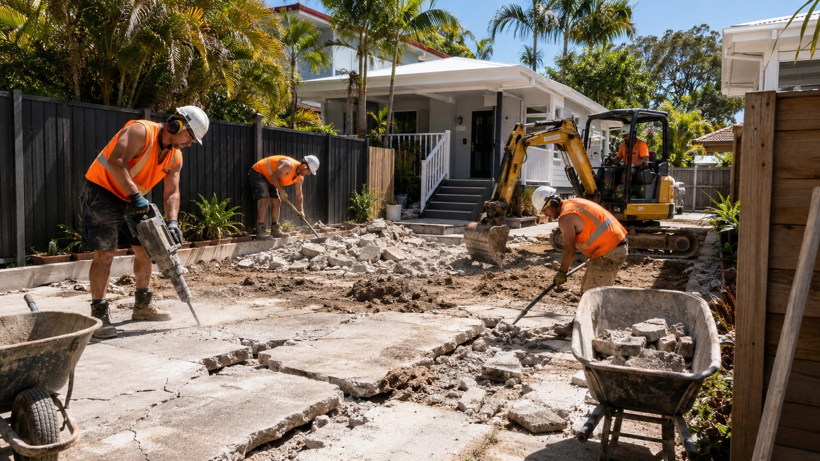 Concrete removal Sunshine Coast team at work breaking up old driveway
