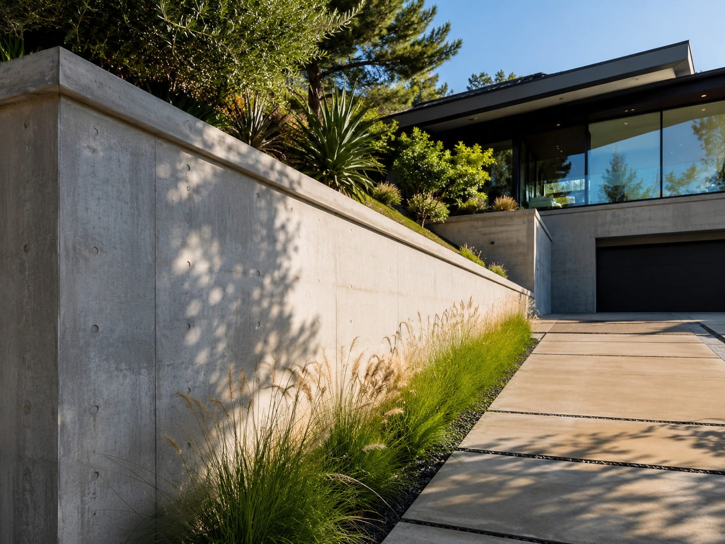 Poured concrete retaining wall