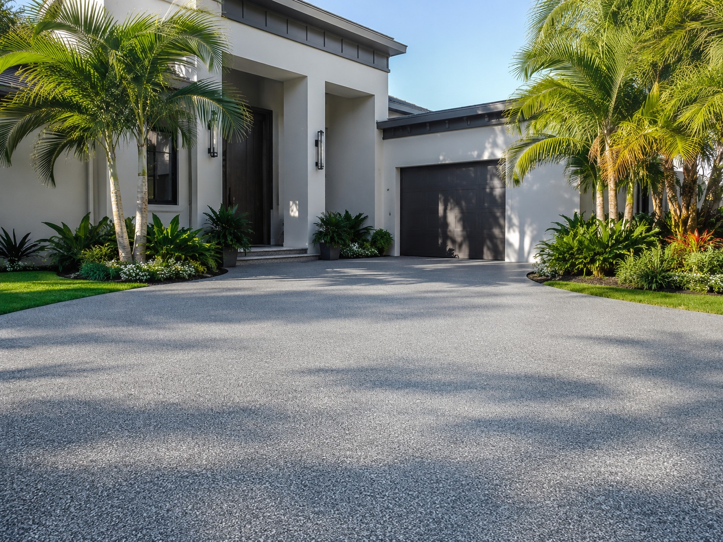 Smooth trowel finish concrete driveway