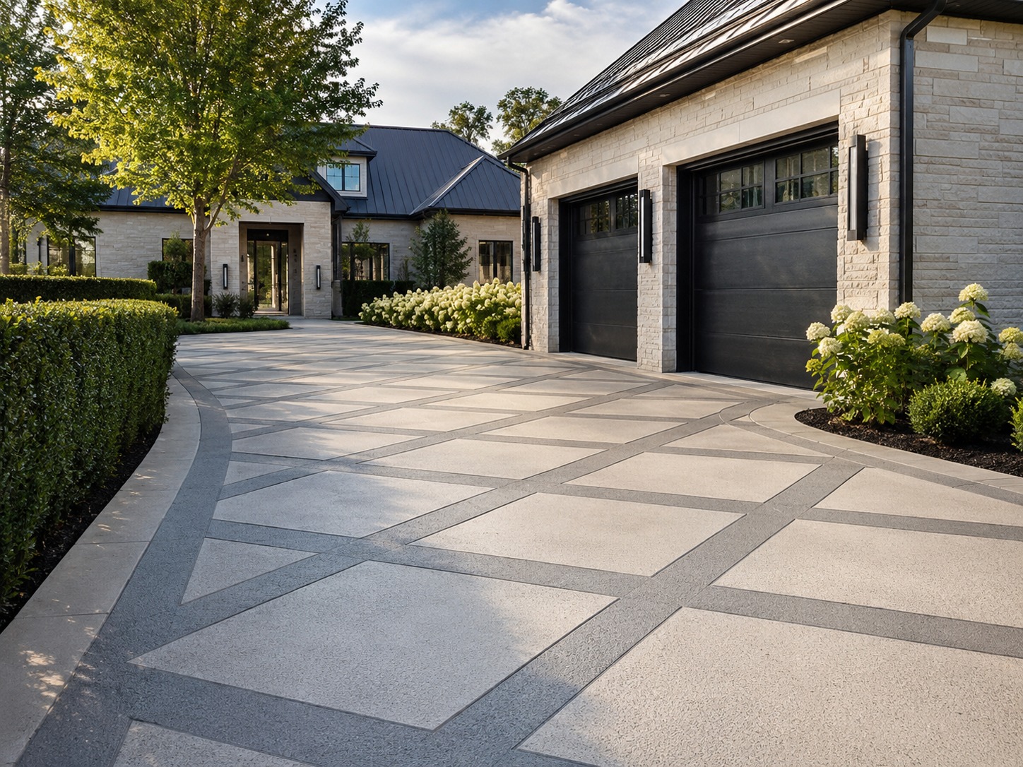 Stencil concrete driveway pattern in Brisbane